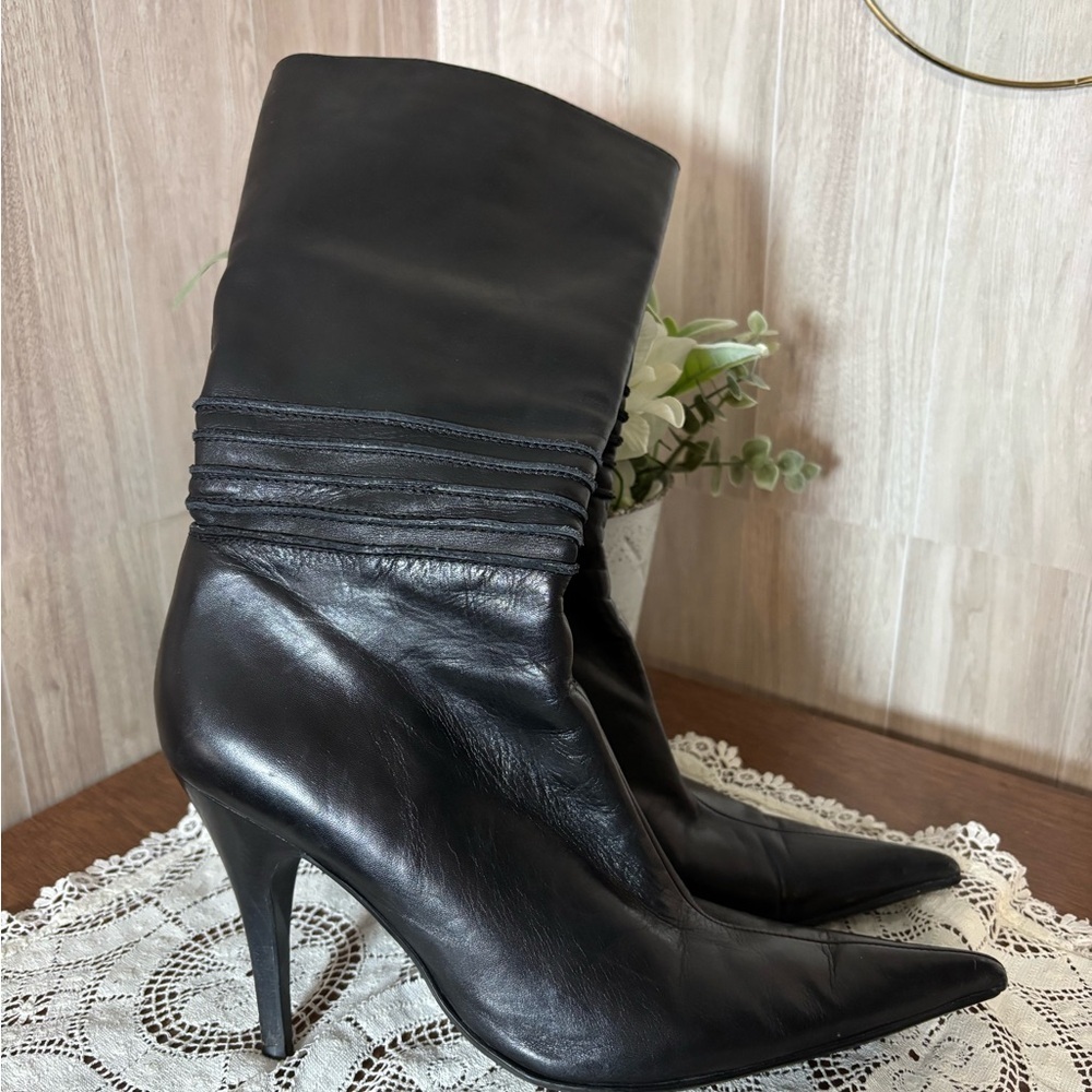 Charles David Black Leather Heeled Boots